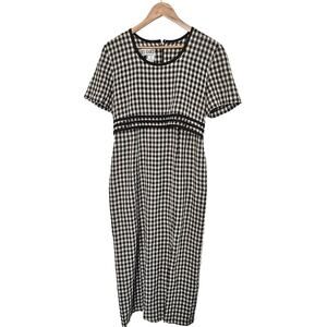 Vintage Coco Blanco 90s Dress Women Sz 10 Black Plaid Pleated Preppy Cottage